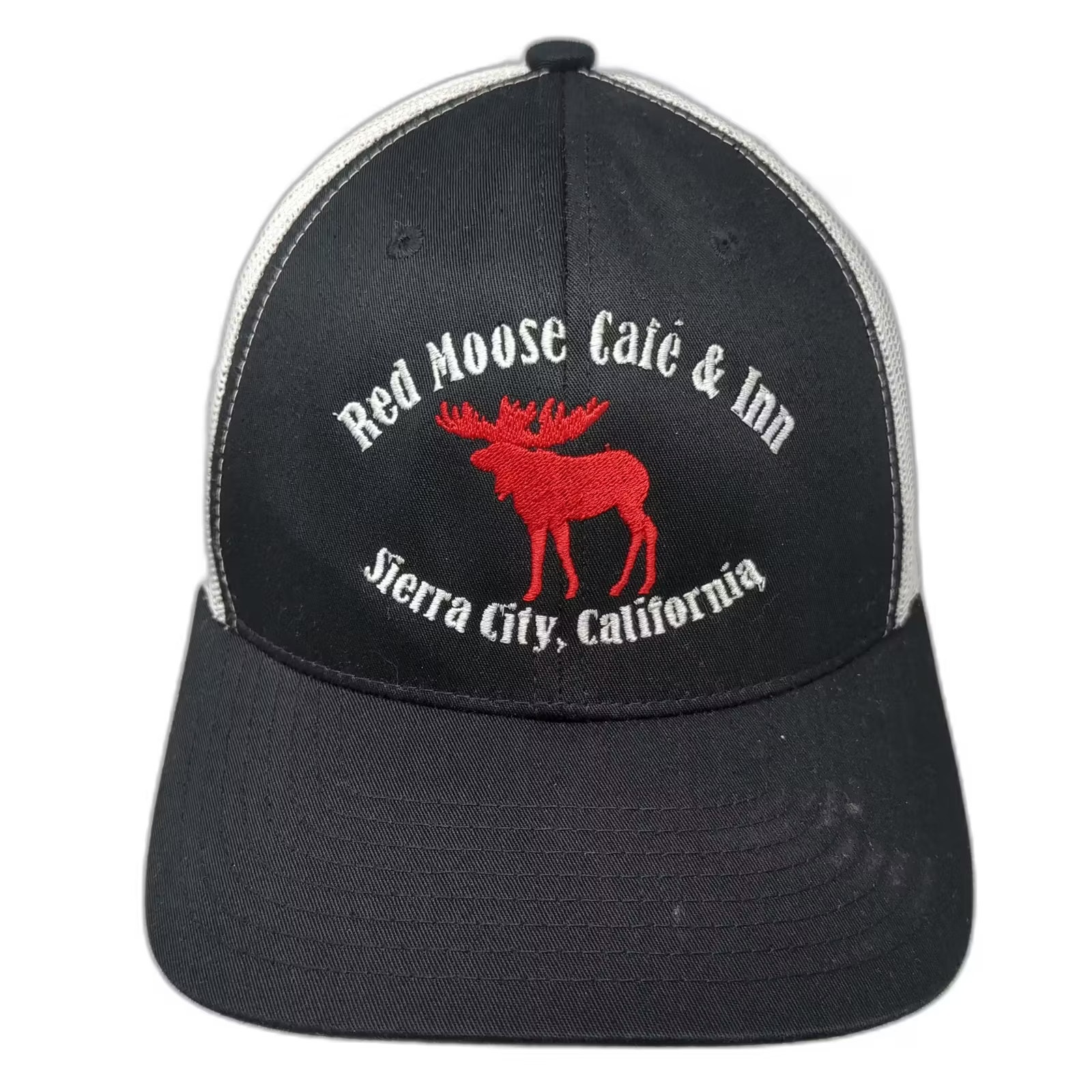 Yupoong Trucker Hat Black Os Red Moose Cafe Sierra City California Adjustable